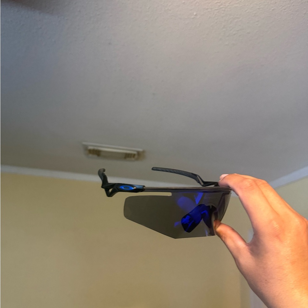 Sport Wrap Sunglasses in Black with Blue Accents Oakley Oakleys